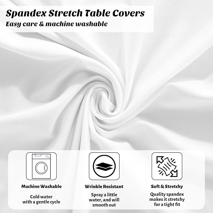 Kochorie 8 Pieces Cocktail Table Skirt Round Cocktail Table Covers 32 x 43 Inch Spandex Stretch High Top Table Cloth for Wedding Table Bar Banquet Party Supplies (White)