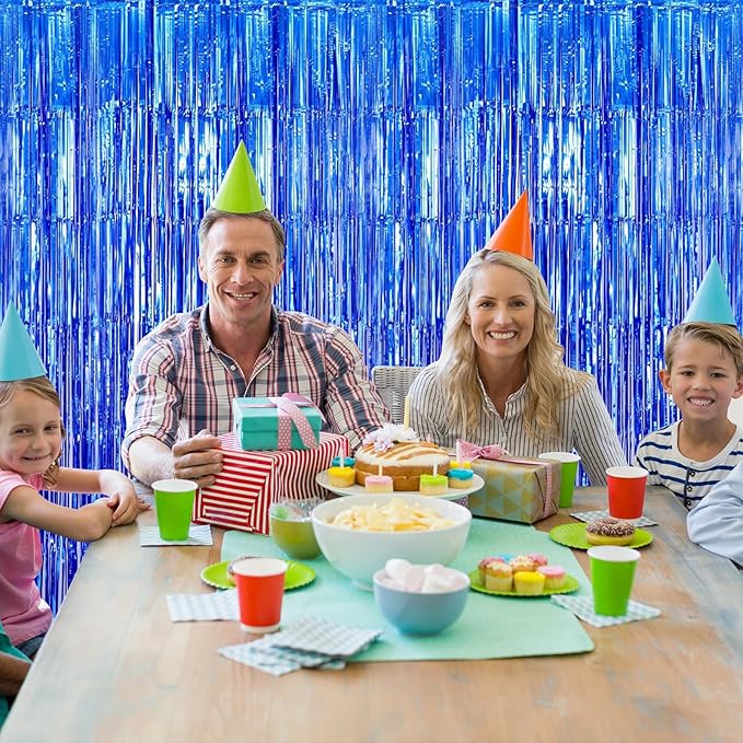 40 Pack Navy Foil Curtain Backdrop Metallic Tinsel Foil Fringe Curtains Photo Booth Props for Birthday Party Decoration Christmas Holiday Halloween New Year Party Supply, Navy