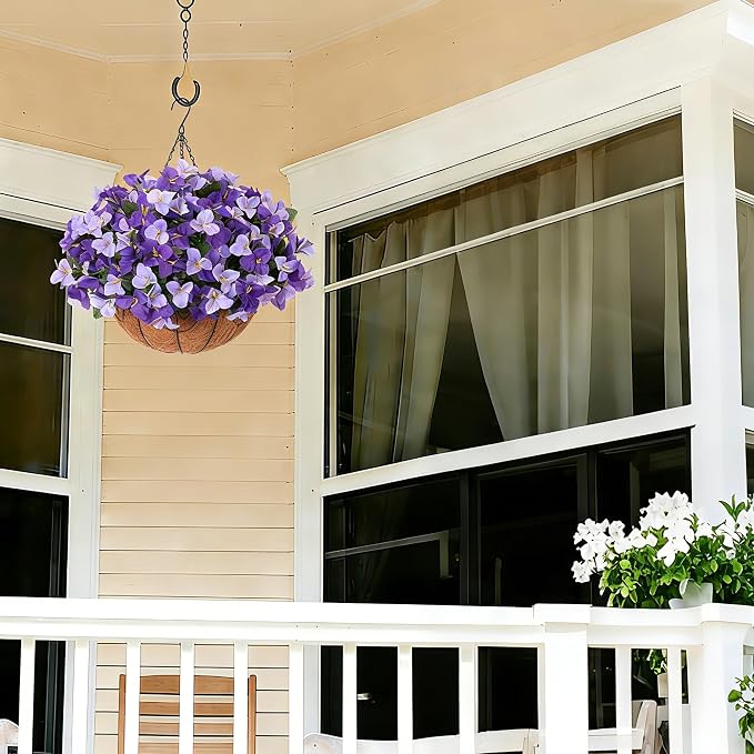 Artificial Hanging Flowers Plant with Basket for Outdoors, Silk Bougainvillea in Planters Faux Hanging Plants for Outdoor Look Real UV Resistant Flower for Outside Porch Patio Garden Home Decor, Mix