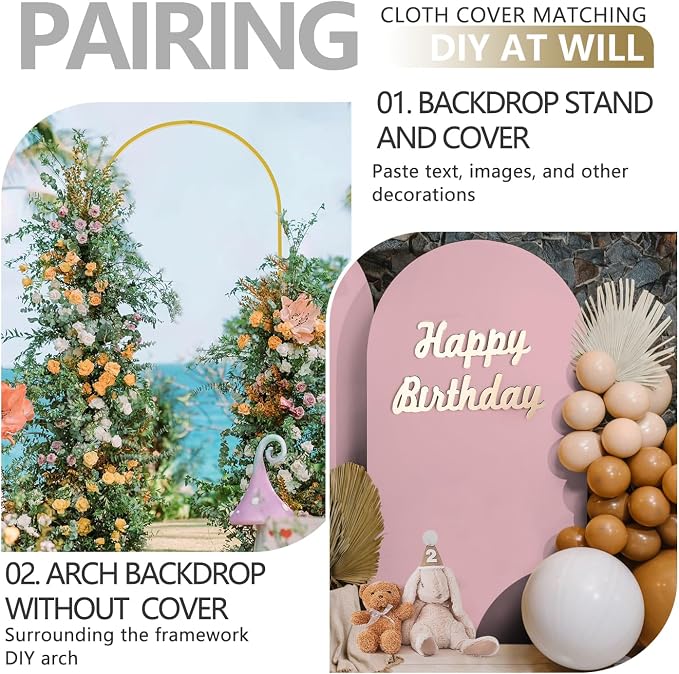 Arch Backdrop Stand and Cover Set, Metal Balloon Arch Backdrop 7.2ft, Gold Arched Stand Frame for Wedding, Parties,Birthday, Backdrop Decorations (Pale Pink,7.2ft)
