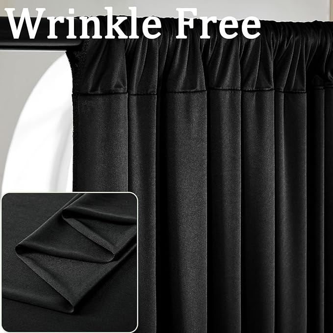 30ft x 8ft Wrinkle Free Black Backdrop Curtains for Parties, 6 Panels Thick Polyester Photo Backdrop Drapes for Weddings Birthday Photography Background Curtains