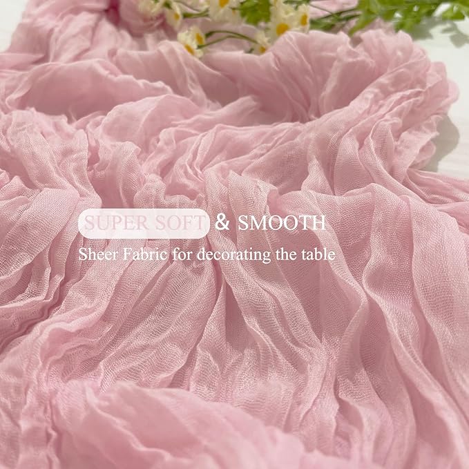 6Pack Light Pink Table Runner 10Ft Cheesecloth Table Runner Boho Gauze Table Runners Long Cheese Cloth Table Runners for Wedding Party Bridal Shower Thanksgiving Christmas