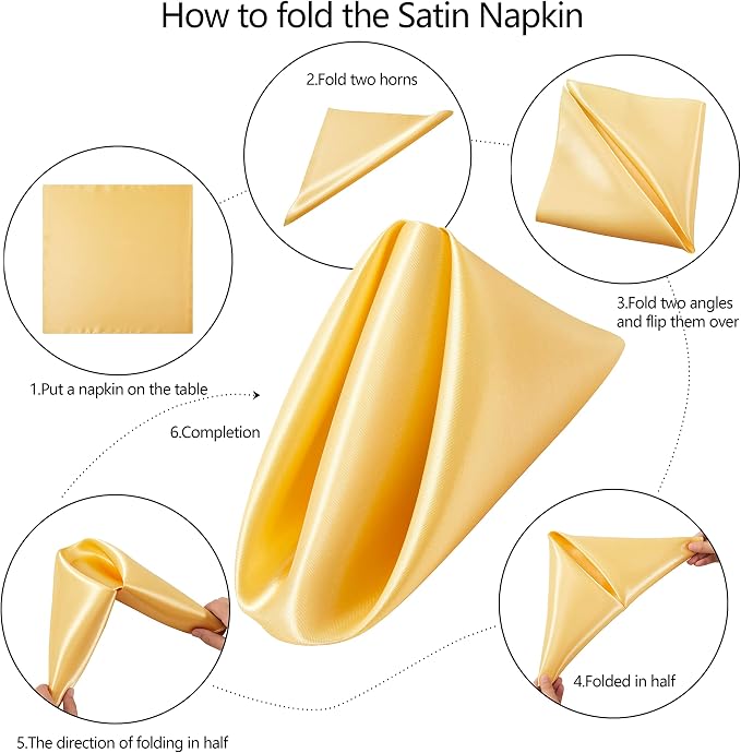 24 Pack Square Satin Dinner Napkins, 17x17 Inches Silky Soft Smooth Table Cloth Napkins for Restaurant Weddings Banquet Party Decoration, Gold
