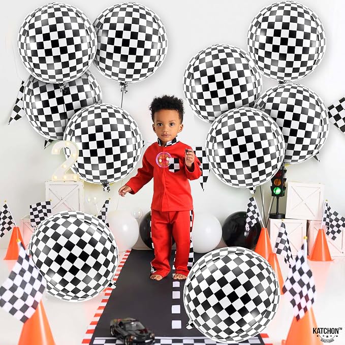 KatchOn, Black and White Checkered Balloons - 22 Inch, Pack of 12 | Racing Balloons, Race Car Balloons for Race Car Birthday Party Decorations | Racing Party Decoration | Emo Party Decor
