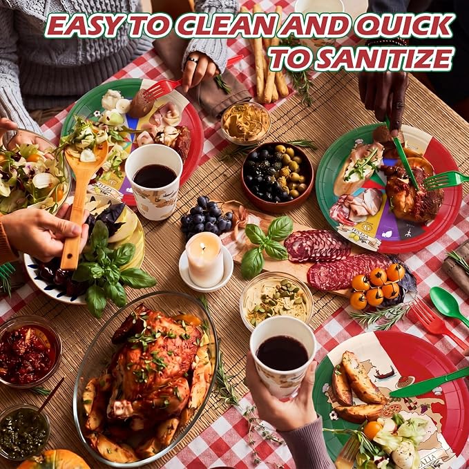 FoldTier 350 Pcs Italian Flag Plates and Napkins Party Supplies Disposable Paper Tableware Set Red White and Green Italian Flag Party Decorations for Holiday Festival Family Serve 50 Guests