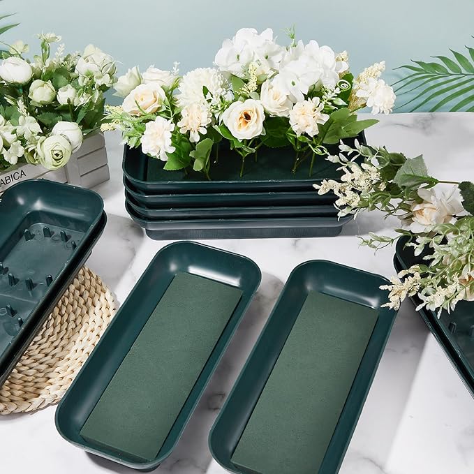 Sabary 24 Pack Large Size 10 x 4 Inch Floral Bowls for Flower Arrangements Flower Foam with Bowl Kit with Floral Foam Blocks for Table Party Wedding Festival Flowers (Rectangle)