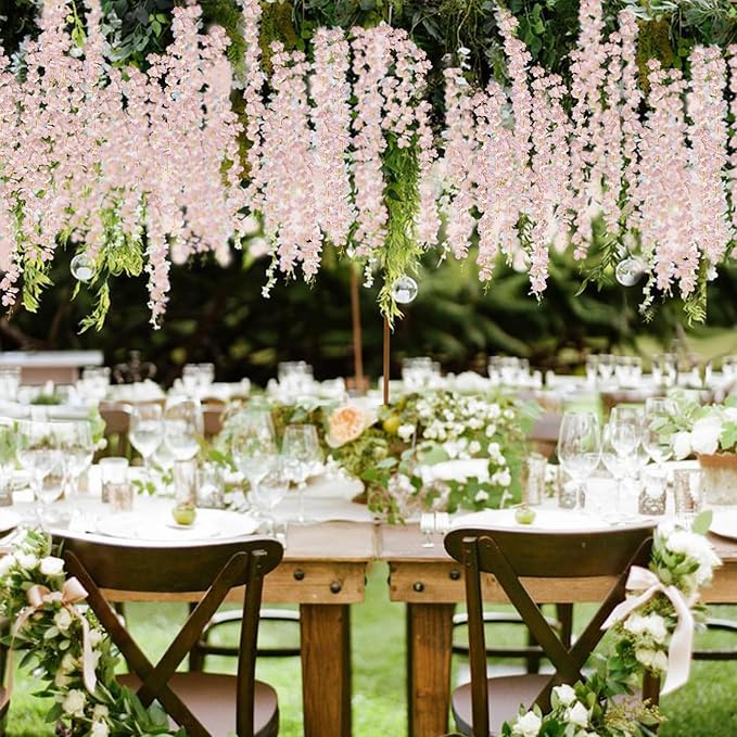 ZINHO 60 Branches Wisteria Hanging Flowers, Artificial Pink Wisteria Flowers Garland for Wedding Arch Ceremony Party Garden Home Backdrop Decor