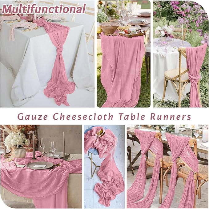 16Pack Dusty Rose Cheesecloth Table Runner 10FT Dusty Rose Gauze Table Runner 35x120Inch Long Boho Spring Easter Table Runners Rustic Sheer Table Runners for Wedding Party Table Decor