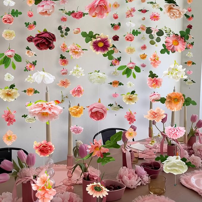 Suncalla 12 Pcs 70.8 ft Wildflower Garland Pre Strung Artificial Hanging Flower Vine Backdrop Decor from Ceiling Floating Silk Floral Garland for Garden Wedding Bridal Shower(Blossom,Multicolor)