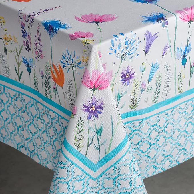 Maison d' Hermine Table Cloth Rectangle Table 100% Cotton 54 x 72 Inches Tablecloth Reusable Decorative for Dining Kitchen Room Farmhouse Party Home Hotel Restaurant Spring Summer- Flower In The Field