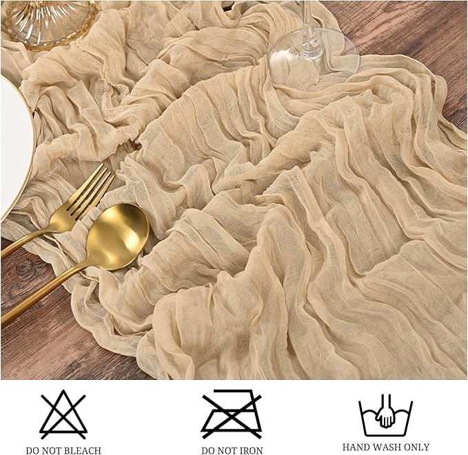 15 Pack Beige Table Runner 17 x 108inch Cheesecloth Table Runner Boho Gauze Table Runners Rustic Sheer Fabric Cheese Cloth Table Runners for Wedding Party Bridal Shower Farmhouse Thanksgiving Decor