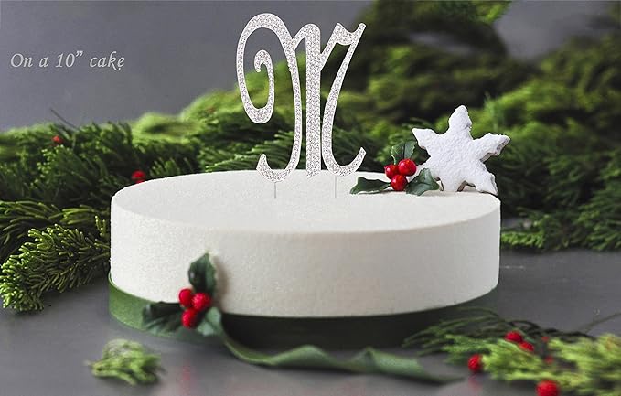 LOVENJOY Gift-Boxed 3" Rhinestone Letter M Cake Topper Silver