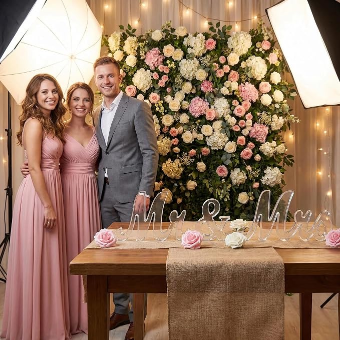 Mr & Mrs Sign for Wedding Table Decor,Large Acrylic Mr and Miss Sign,Photo Props, Freestanding Wedding Centerpiece Table Letters for Anniversary,Party (Transparent, 0.7'')