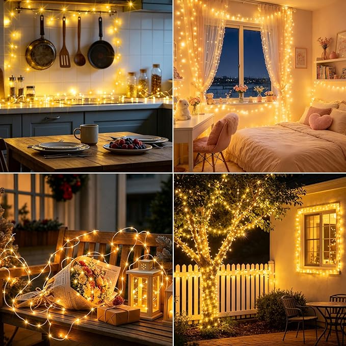 2 Pack Fairy String Lights Plug in, 33Ft 100 Micro Starry LED Twinkle Fairy Lights IP68 Full Waterproof with Remote for Bedroom Garden Christmas Decor (Warm White)