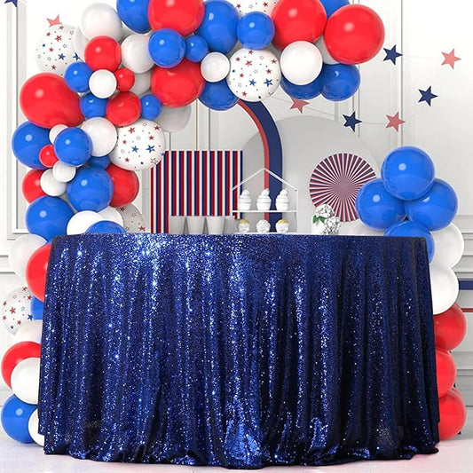 PartyDelight Sequin Tablecloth Round Navy Blue 108" Table Linen for Wedding Banquet Party