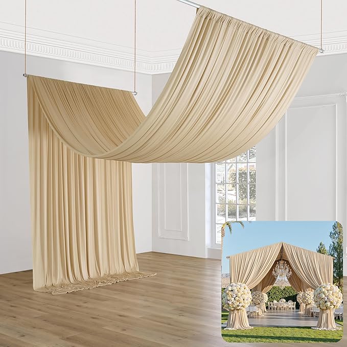 Outpain 20ftx20ft Beige Backdrop Ceiling Drapes,4Panels 20ft Height Wrinkle Free Tent Draping Curtains, Fabric Drapery Ceiling Drapes for Wedding Ceremony Birthday Theme Parties with Rod Pocket