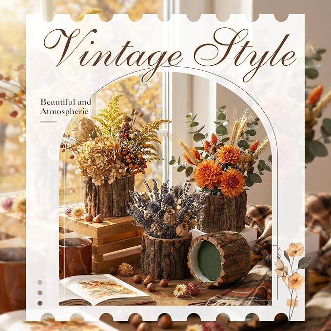 24 Set Wooden Vase for Centerpieces Wedding Flower Table Centerpieces Decor Rustic Bark Stump Bucket Farmhouse Wood Planter Pot for Woodland Party Window Home (Flower Foam,Medium)