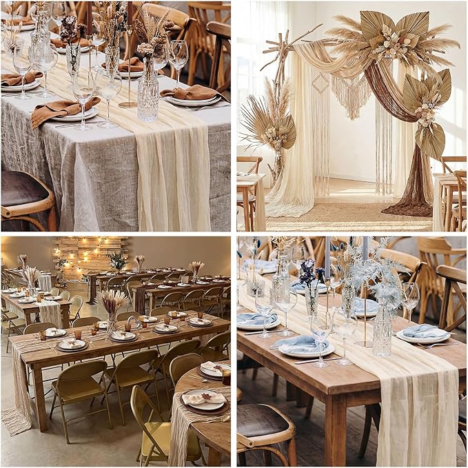 6 Pcs Brown Cheesecloth Table Runner Boho Gauze Cheese Cloth Runner 118" Rustic Table Decor for Sunset Party Thanksgiving Fall Wedding Bridal Baby Shower Birthday Home Arbor Decor