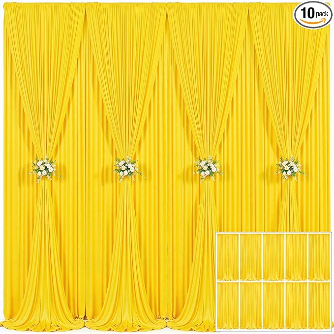 10 Panels Yellow Backdrop Curtain for Parties Wrinkle Free Lemon Yellow Photo Curtains Backdrop Drapes Fabric Decoration for Birthday Party Wedding Baby Shower 50ft(W) x 10ft(H)