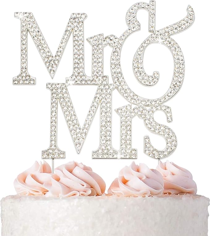 Mr and Mrs Wedding Cake Topper - Premium Silver Metal - Sparkly Wedding or Anniversary Cake Topper - Now Protected in a Box