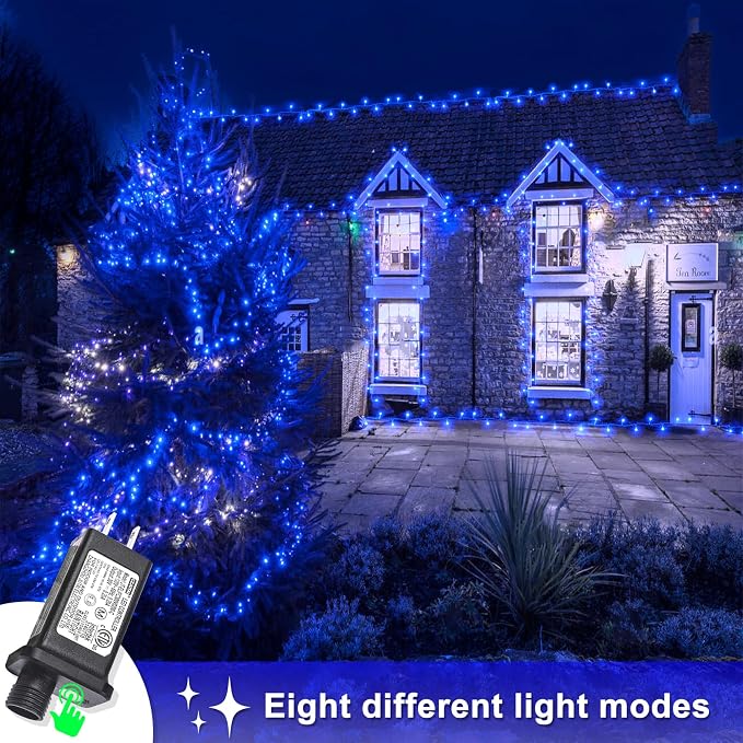 250 LED Blue Christmas Lights Outdoor, 82 FT Clear Wire String Lights Indoor with Waterproof 8 Modes, Plug in Clear Wire Twinkle Fairy Lights for Outside Tree Yard Bedroom Holiday Decorations