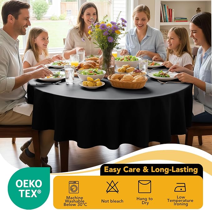 10-Pack Black Round Tablecloths, 84 Inches, Stain-Resistant Polyester for 3-5 Ft Round Tables - Washable Table Covers for Weddings, Banquets, Birthday Parties, Events
