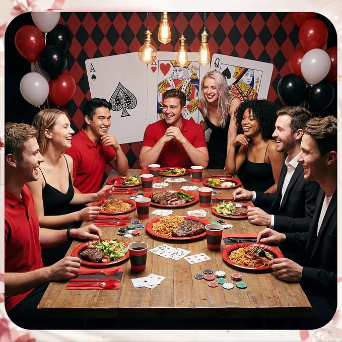 400 Pcs Red and Black Party Supplies for 50 Guests, Red and Black Paper Plates Cups Napkins Cutlery Disposable Tableware Set for Birthday Graduation Wedding Party Decoration