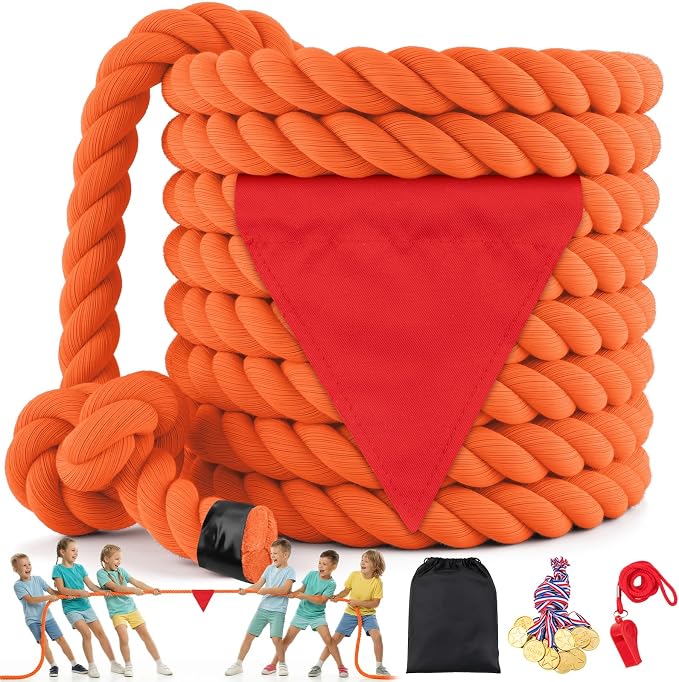 Tug of War Rope for Kids & Adults - 40ft Soft Cotton Outdoor Pulling Rope with Flag for Team Building Activities Field Day Family Reunions Birthday Parties Camping Games- Orange