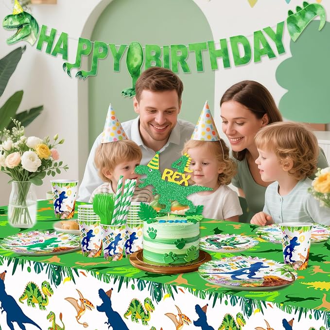 148ps Roar I’m Four Dinosaur 4th Birthday Decorations Boy Dinosaur 4th Bday Tableware Jungle T-rex 4 Rex Dino Plates Napkins Cups Banner Tablecloth Dino Party Supplies Decor Serve 24