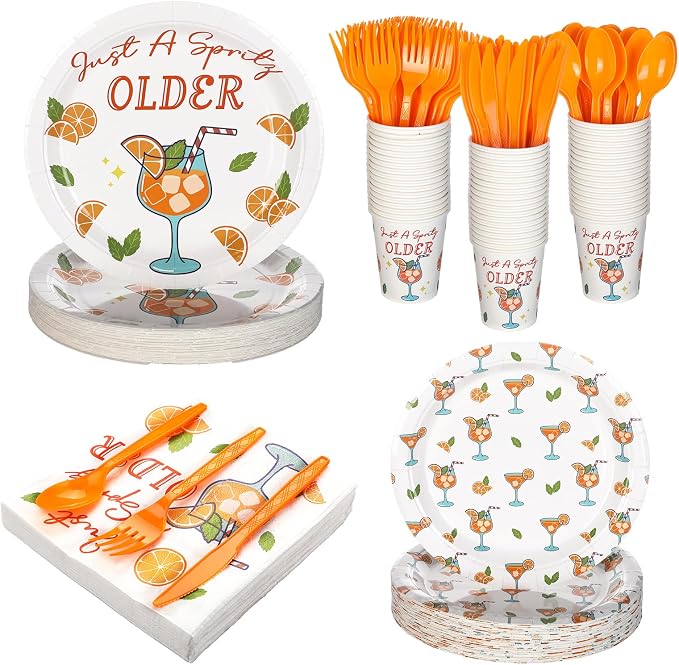 Yungyan 252 Pcs Just A Spritz Older Spritz Birthday Party Tableware Set Included Plates Napkins Cups Forks Knives Cutlery for Party Decorations Supplies 36 guests