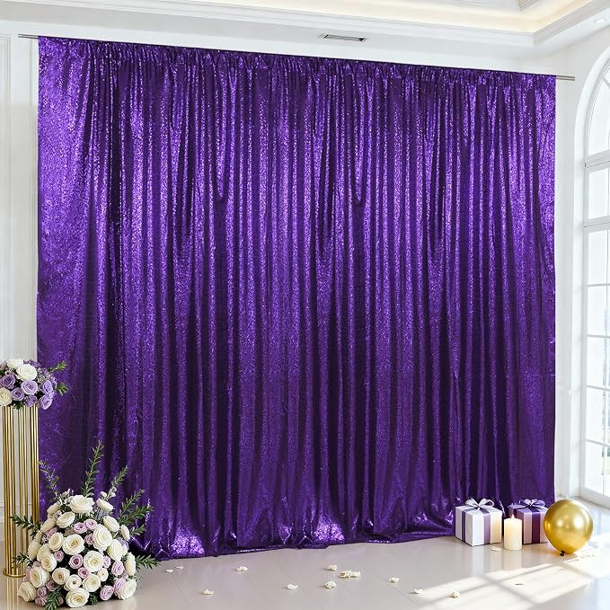 SquarePie 10x10ft Purple Sequin Backdrop for Photography, Satin-Backed Real Sequin Curtain, Enhanced Coverage Shimmering Background with 4" Rod Pocket for Wedding, Birthday, Party Decor, 1 Panel