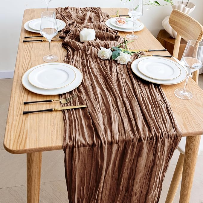 Wokceer Cheesecloth Table Runner 12Pack 10FT Brown Boho Gauze Cheese Cloth Table Runner for Party Long Rustic Sheer Table Runners for Baby Bridal Shower Wedding Easter Table Decor