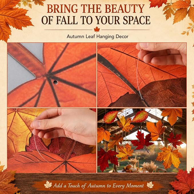 20 Pcs Fall Thanksgiving Hanging Decoration Large Fall Maple Leaf Hanging Decorations Autumn Leaf Decor Ornaments for Thanksgiving Harvest Festival Autumn Party Home Ceiling Wall Decor