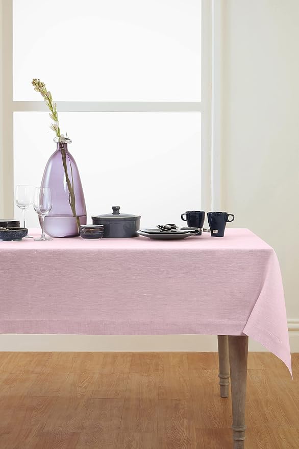 Solino Home Linen Tablecloth 60 x 90 Inch - 100% Pure Linen Bubblegum Pink Table Cloth for Rectangle Tables - Athena, Machine Washable Tablecloth for Summer