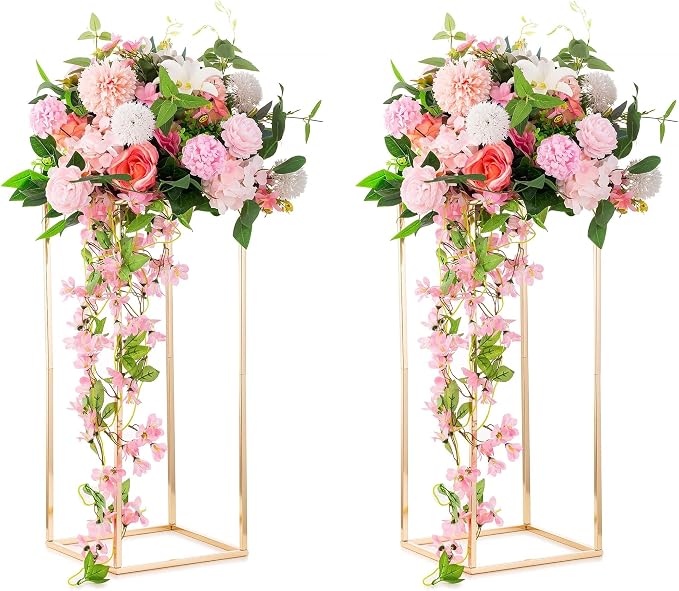 Gold Flower Stand for Table: 23.6” Tall Centerpiece Stand for Wedding Table Reception Floral Center Pieces with Home Decoration Party Event 2 PCS