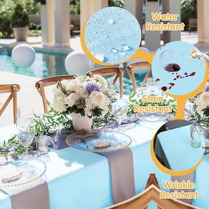 BRILLMAX 6 Pack Light Blue Tablecloths 60 x 126 Inch for 8ft Rectangle Tables - 150 GSM Polyester Fabric, 15" Standard Drop, Water, Stain & Wrinkle Resistant Cloth Cover for Wedding Dining Buffet