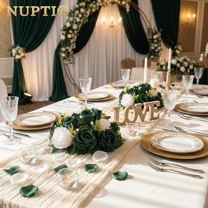 NUPTIO Green Flower Ball Centerpieces: Artificial Rose Arrangements for Wedding Party Tables Decorations - 2 Pcs Fake Silk Floral Kissing Balls for Home St Patrick's Day Christmas Event Dining