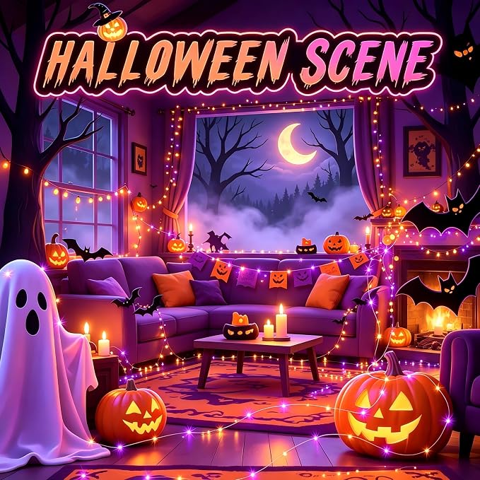 AIKEI 12 Pack Halloween Fairy Lights Battery Operated, Orange and Purple Mini String Lights Waterproof 7ft 20 Led Firefly Starry Lights 3 Lighting Modes for Party Bedroom Garden Halloween Decoration