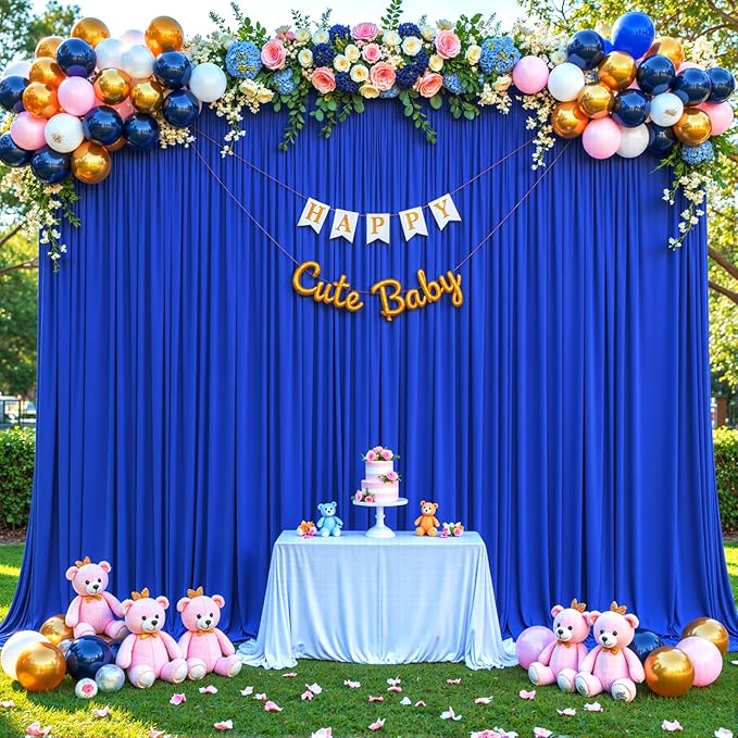 4 Panels Royal Blue Backdrop Curtain for Parties Wrinkle Free Blue Photo Curtains Backdrop Drapes Fabric Decoration for Wedding Birthday Party Baby Shower 20ft(W) x 10ft(H)