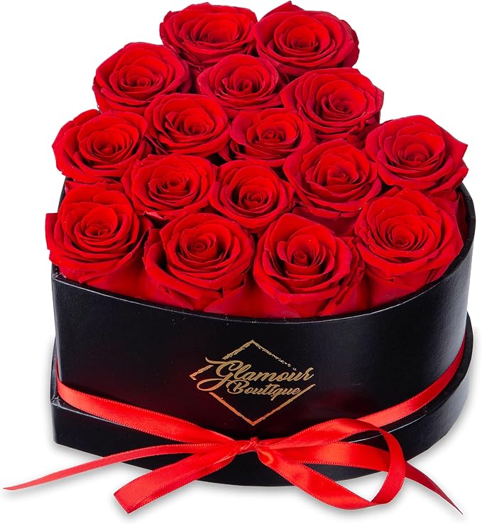 GLAMOUR BOUTIQUE 16 Flower Forever Heart Shape Box, for Mom, Eternal Preserved Roses Gifts for Her, Flowers Bouquet, for Birthday, Anniversary, Girlfriend - Red
