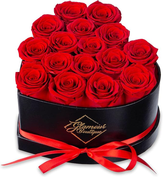 GLAMOUR BOUTIQUE 16 Flower Forever Heart Shape Box, for Mom, Eternal Preserved Roses Gifts for Her, Flowers Bouquet, for Birthday, Anniversary, Girlfriend - Red