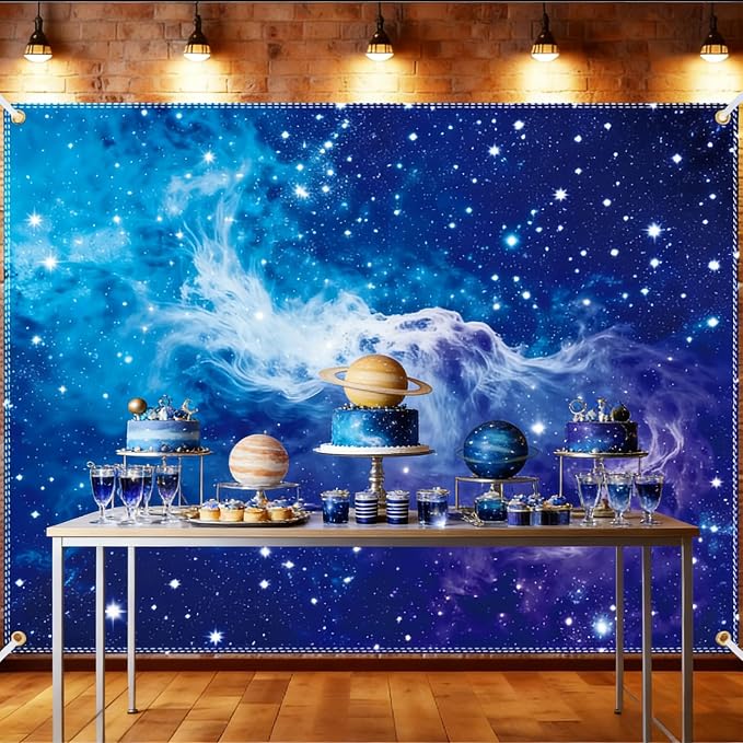Galaxy Backdrop 10×6.5ft Starry Sky Universe Space Nebula Photo Background – Cosmic Galaxy Wall Hanging for Bedroom Decor & Party Decorations with Ribbon, Polyester Fabric