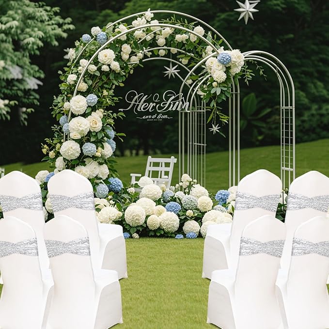 Eternal Beauty Set of 50 Silver Chair Sashes Band Bows Sequin Chair Sashes for Wedding Cover Decorations