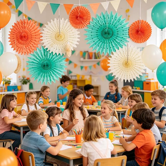 SUNBEAUTY Pack of 11 Hanging Honeycomb Paper Fans Party Decoration Paper Decoration for Birthday Wedding Graduation Events Accessories Mint Peach Cream