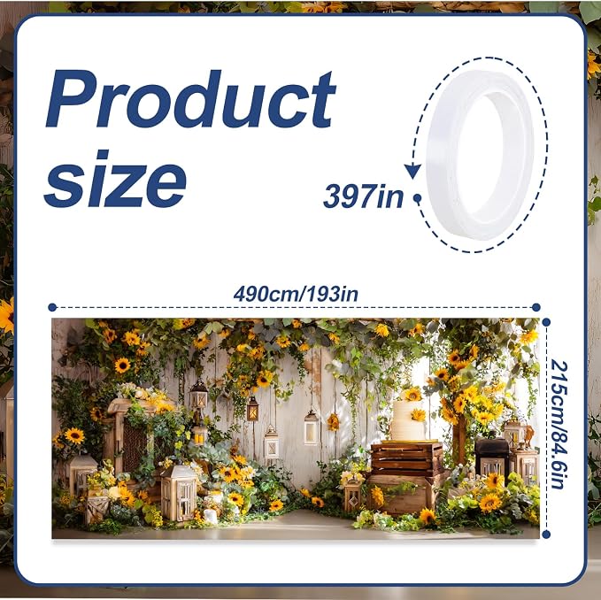 Sunflower Garage Door Banner 7x16ft Waterproof -Rustic Farmhouse Backdrop with Greenery,Wedding &Birthday Decor,Photo Booth Background