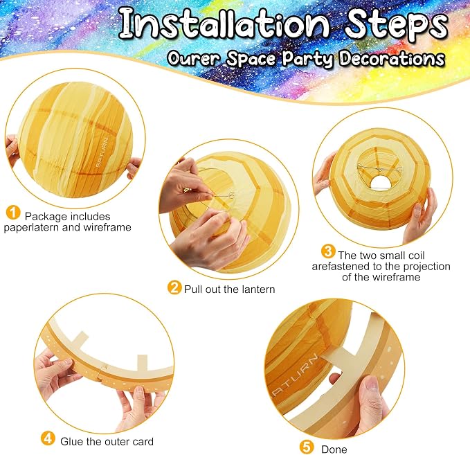 Space Planet Paper Lanterns 12 in Solar System Hanging Decor Out of This World Outer Space Party Decorations for Kids Astronaut Theme Party Supplies Galaxy Earth Home Birthday Decorations 9PCS