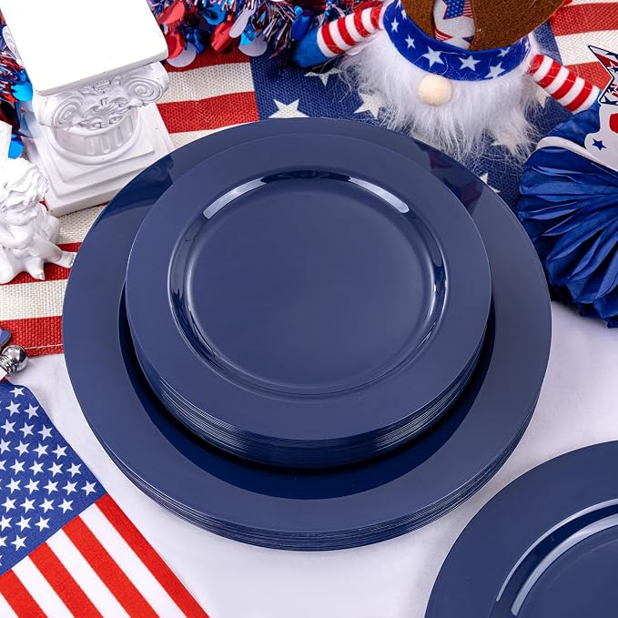 FLOWERCAT 60PCS Blue Plastic Plates - Heavy Duty Blue Plates Disposable (10.25" & 7.5") - serve for 30guest Birthday Party/Wedding/4th of July