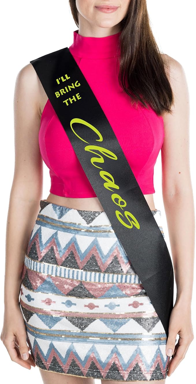 Funky Junque Bridal Sash Bachelorette Party Bridal Shower Gift - I'll Bring The - Chaos (Black/Neon Green)