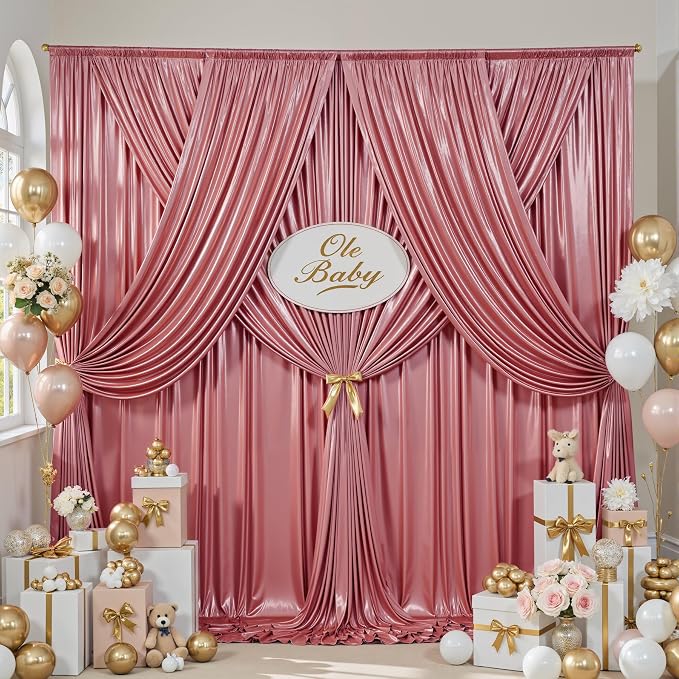 gogoparti 10x12FT Rose Gold Sequin Backdrop Curtain-2 Panels of 5x12FT Wrinkle-Free Glitter Drapes for Photography, Birthdays, Weddings & Graduations