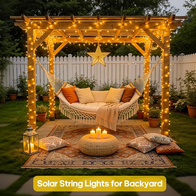 JMEXSUSS 2 Pack Solar String Lights Outdoor Waterproof, Total 400 LED 151FT Solar Christmas Lights Outdoor, 8 Modes Solar Powered String Lights for Outside Patio Yard Tree Decorations, Warm White